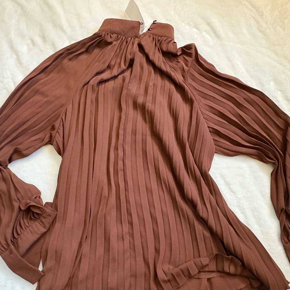 Elegant Brown Pleated Women's Top